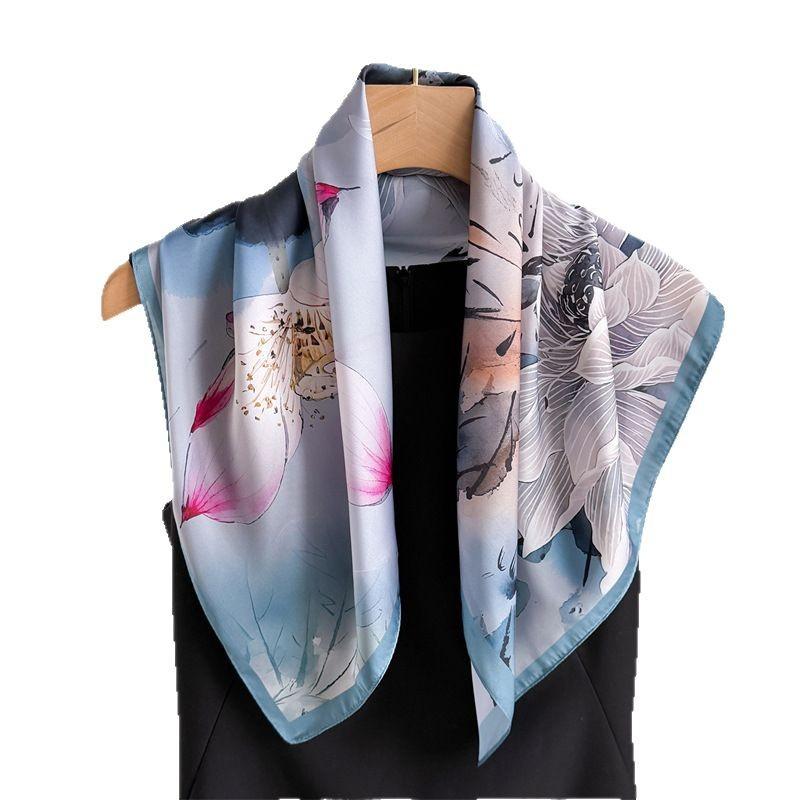 Korean Version 70Cm Small Square Scarf Imitation Silk Scarf Headscarf Spring And Summer Printed Scarf Scarf Professional Versatile Scarf