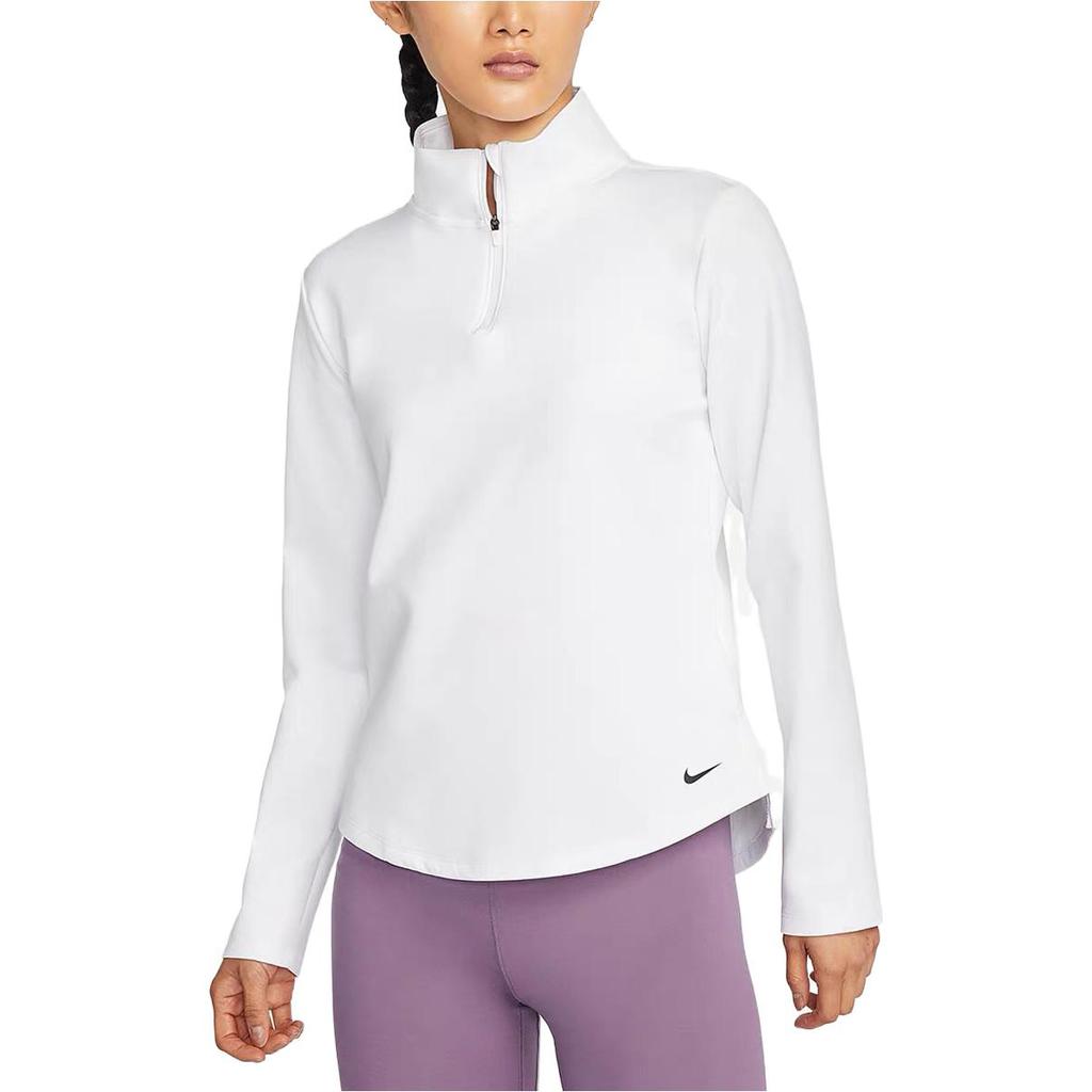 Nike T-shirt de sport à manches longues pour femmes, pull décontracté de couleur unie, hauts blancs DD4946-100