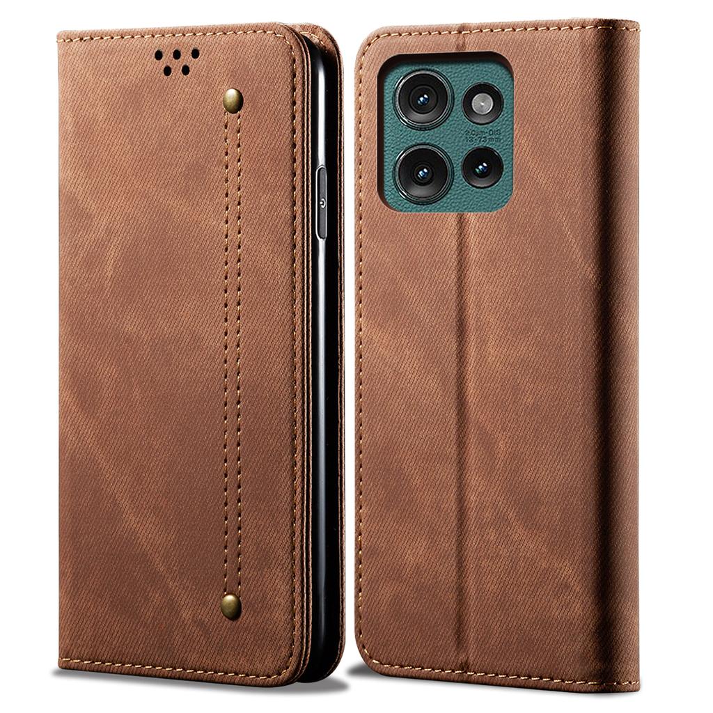 For Motorola Edge 50 5G Case Jeans Cloth Texture Anti-Scratch Leather Stand Phone Cover