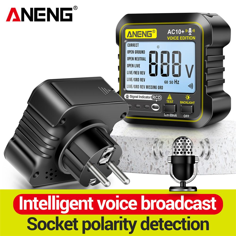ANENG AC10+ Socket Voltage Tester Pro Circuit Checker Test Detector Polarity Socket Inspector Circuit Checker Leakage Detector with Voice Broadcast