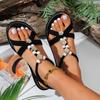Pearl Flower Decor Bohemian Sandals Women Lightweight Flat Heels Casual Sandals Woman 2025 Summer Comfort Non Slip Beach Shoes