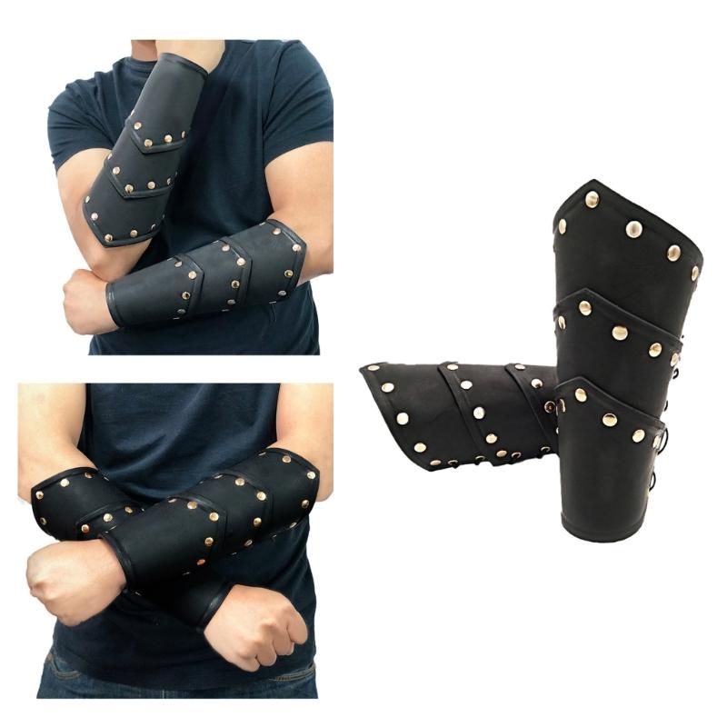 Vintage Renaissances Arm Guards Viking Arm Bracer Three-layer Rivet Faux Leather Arm Armors Costume Stage Props