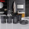 Pattern Checkered Bathroom Shampoo Storage Bottle Soap Box Mouthwash Cup Set