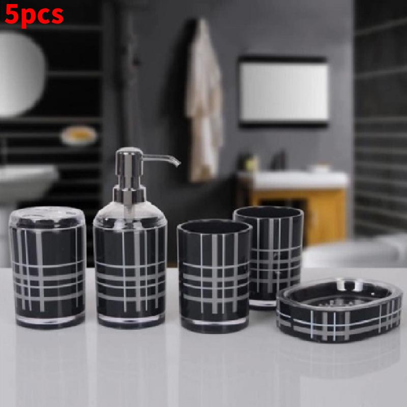 Pattern Checkered Bathroom Shampoo Storage Bottle Soap Box Mouthwash Cup Set