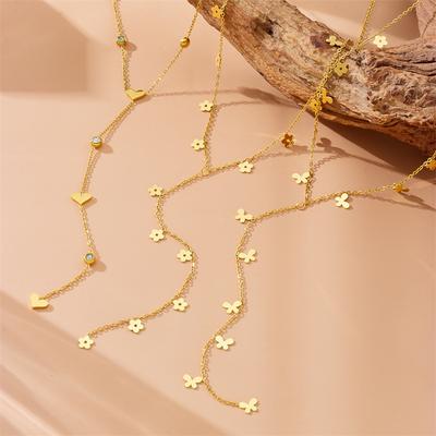 Moderne minimalistische vielseitige Kette in Y-Form mit Goldblume Schmetterling Herz für den täglichen Gebrauch