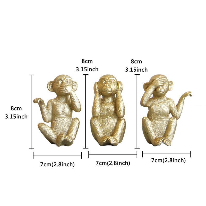 3pcs/set Miniature Monkey Figurines Home Decorative Ornament Crafts for Home Bedroom Dormitory Dormitory Decoration