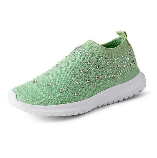 2022 Plus Size Rhinestone Slip-On Fly-Knit Mesh Women's Casual Shoes