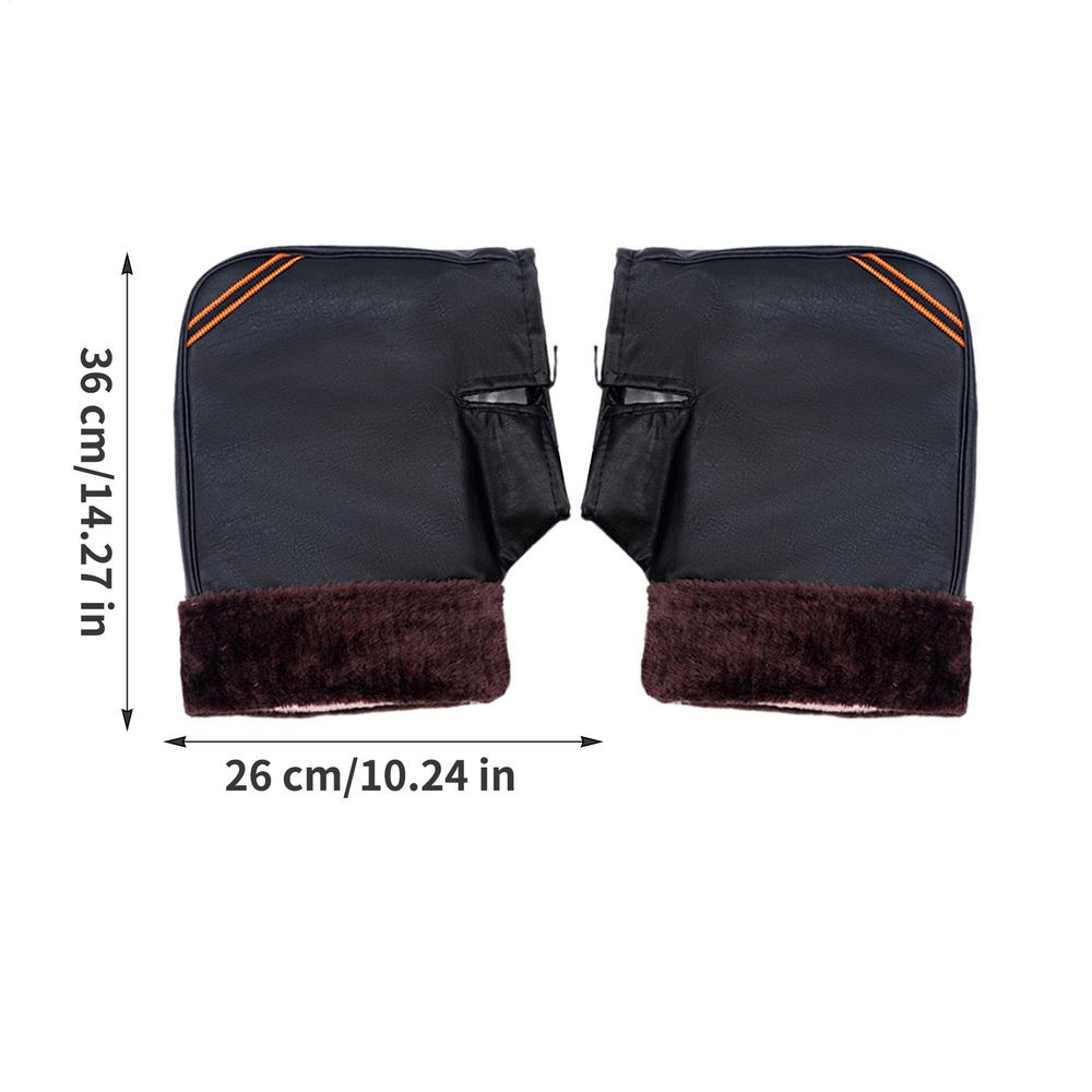 

Thick Fleece Lining Motorcycle Handle Mittens Windproof Waterproof Winter Cycling Gloves With Reflective Strip PU Leather Muffs