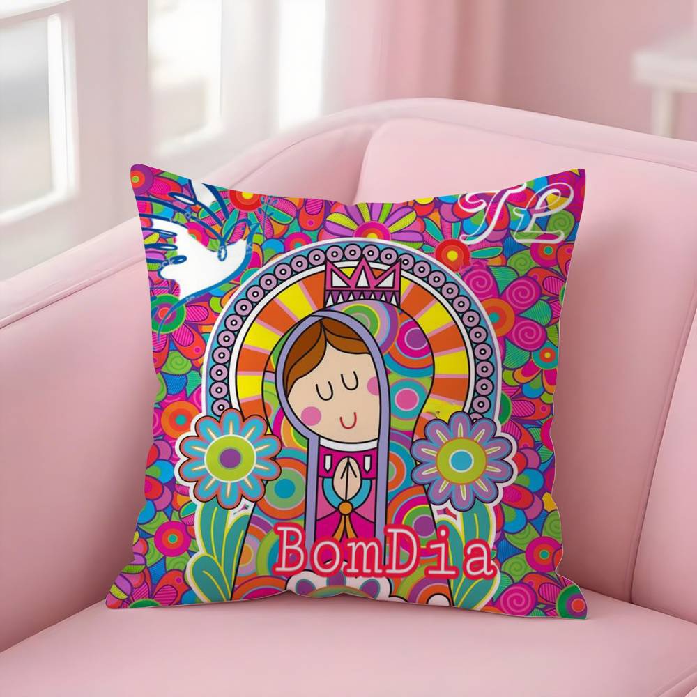 Cartoon Virgin Mary Art Pillow Case Sofa Short Plush Double-sided HD Printing Room Home Office Gift Cushion Cover