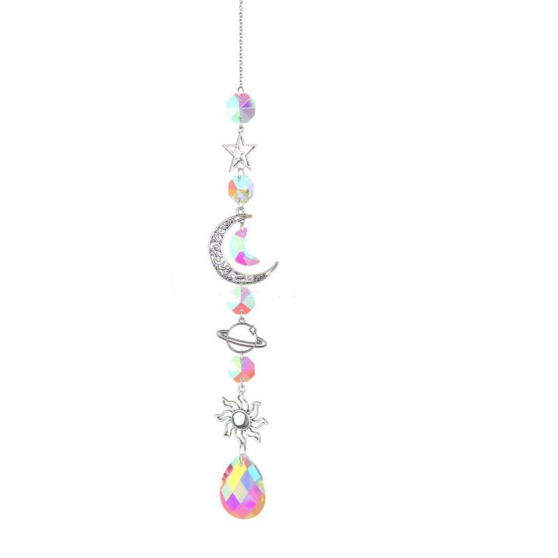 Hanging Crystal Pendant Garden Suncatcher Wind Chimes Rainbow Prism Crystal Chain for Window Drop Bell Christmas Tree Home Decor