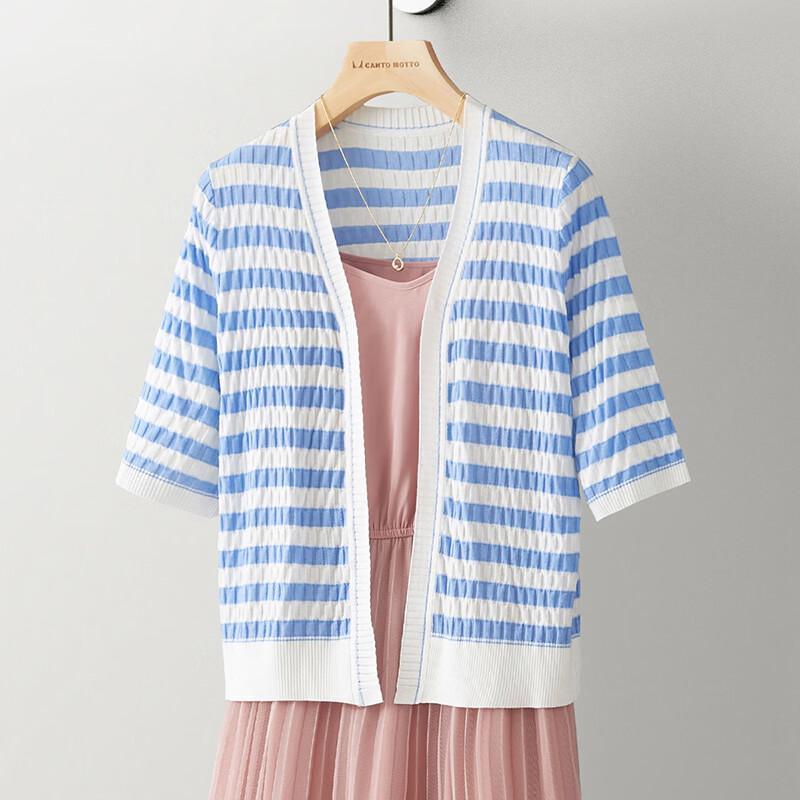 Women s Tencel Blend Contrast Stripe Knit Cardigan M