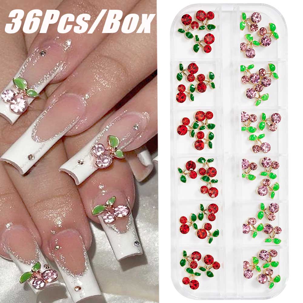 12Grids/Box Mixed Resin Bowknot Nail Charms 3D Colorful Bow Kawaii Rhinestone Nail Art Decorations DIY Manicure Parts Pen Tweeze