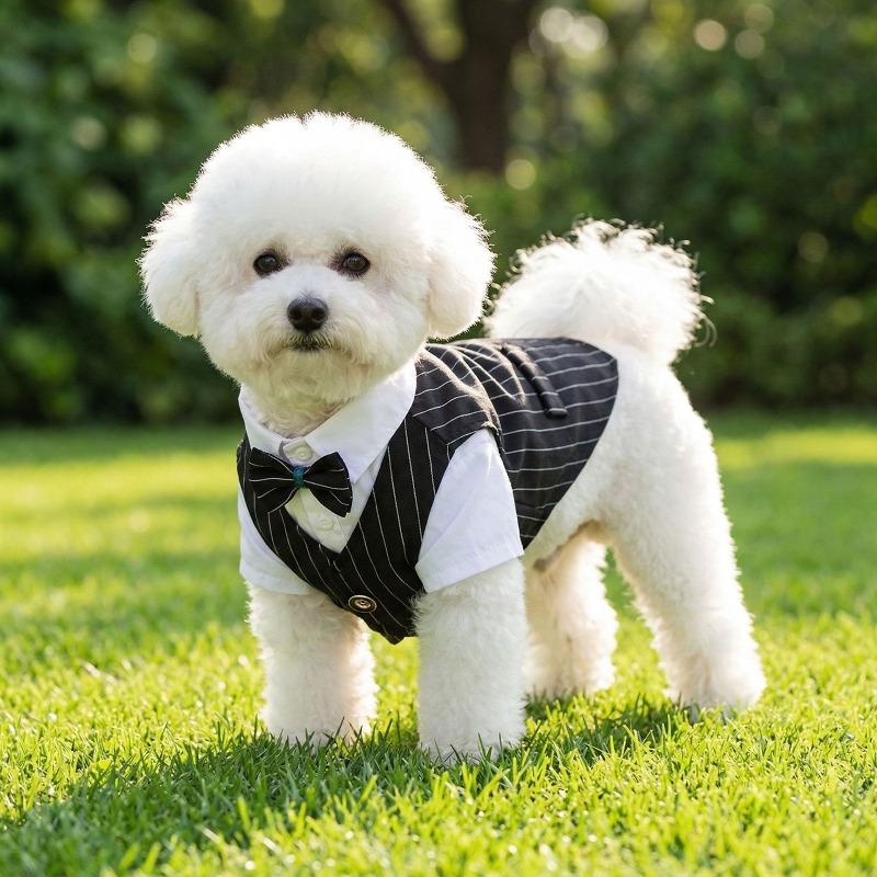 Polyester Pet Clothes Teddy Dog Clothes Spring Summer Pet Jacket Cat Clothing Wine Red Navy Blue Black Dog Coat with A Bow Tie
