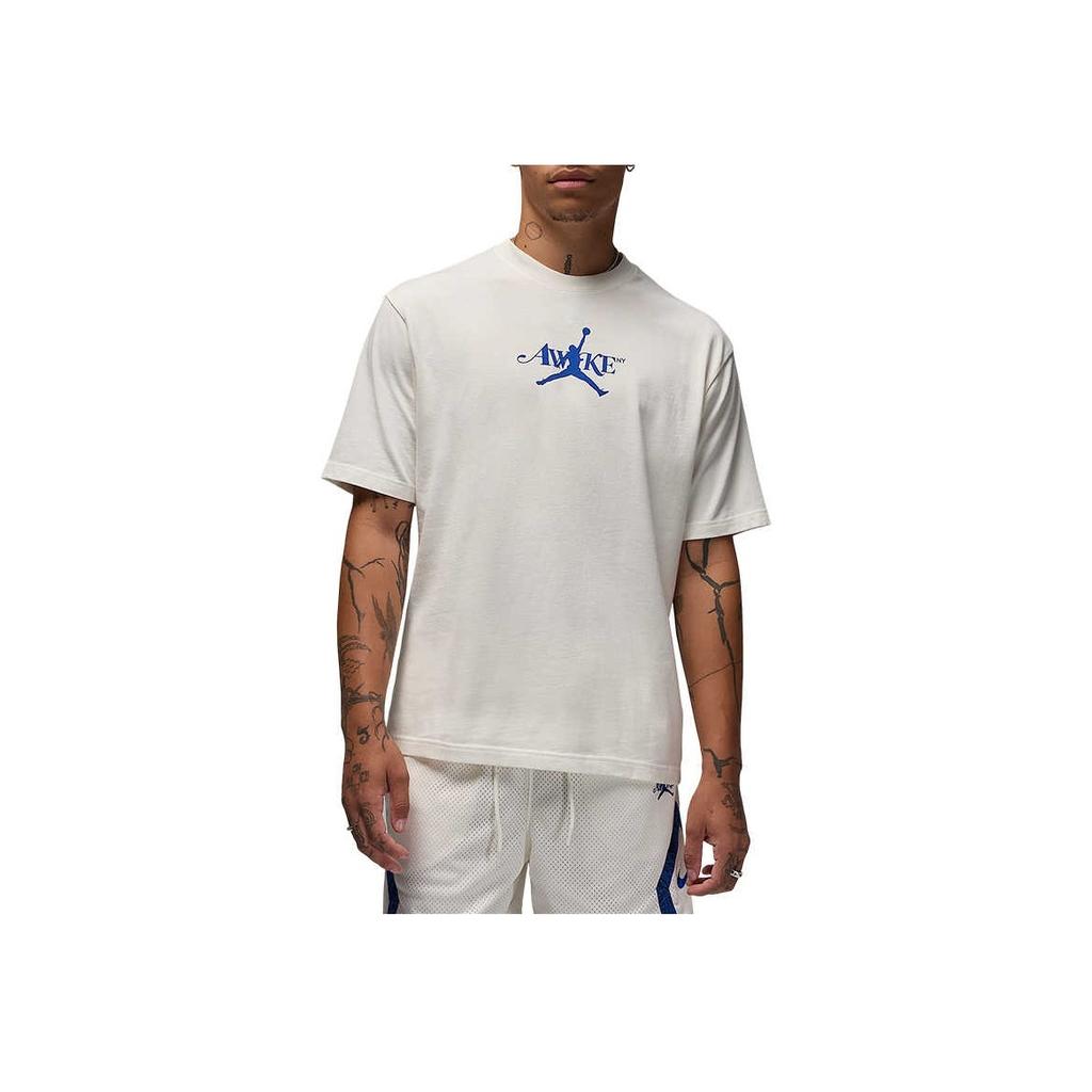 Jordan X Colaboración Awake NY Camiseta de Manga Corta Deportiva Casual con Logo Simple de Letras Unisex Blanco FV9914-133