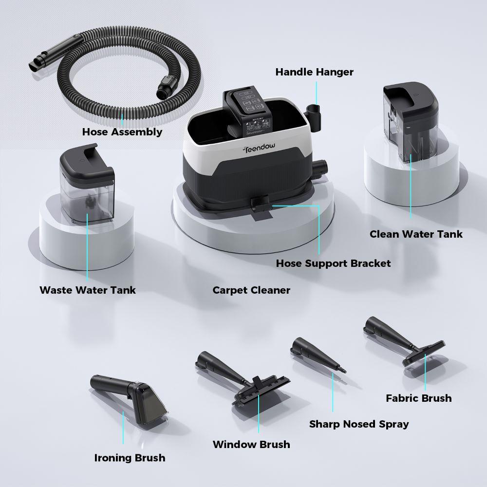 Potente pulitore per tappezzeria e tappeti 3 in 1 Teendow C6 Max 1650W Vapore, 12000Pa Aspirazione, Serbatoi Doppi, Design Adatto agli Animali