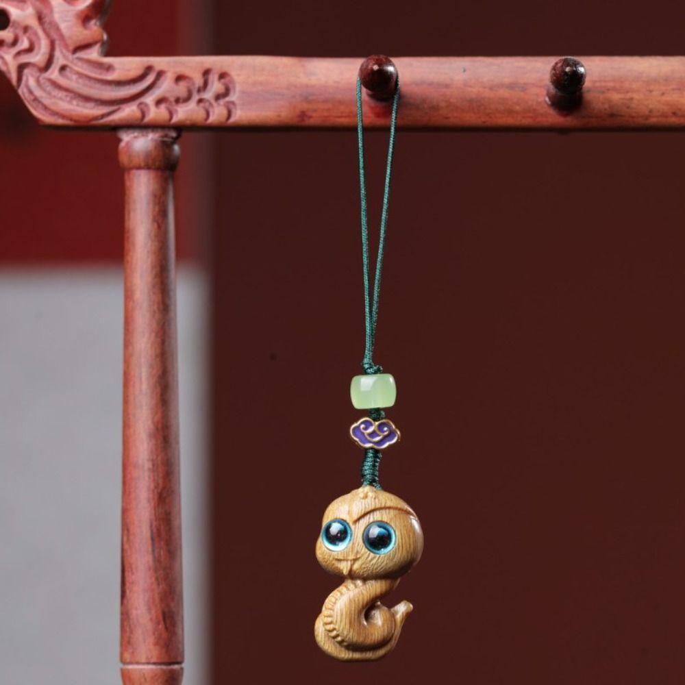 

2PCS Snake New Year Pendant Wooden Bag Phone Chain Cute Snake Keychain Gifts