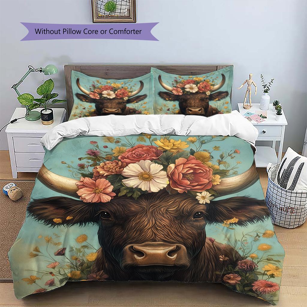 Coroa de Flores Animal Padrão Conjunto de Colcha Roupa de Cama Capa de Colcha Fronha Decoração de Casa Presente (1 capa de edredom + 2 fronhas, sem enchimento.)