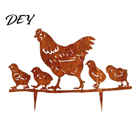 Metal Animal Silhouettes Rusty Garden Stakes, Hen/Chicken/Goat/Deer Yard Art Silhouette Decor for Backyard Vegetable Lawn Patio Flower Bed,