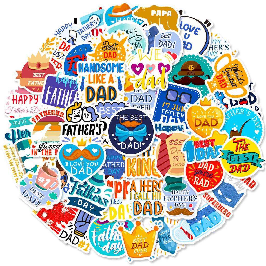 50 PCS Father's Day Text Stickers - 'Happy Father's Day' Decals for Gifts, Cards, DIY