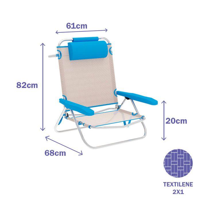 Chaise Pliante - Marbueno - Rayures Beige et Bleu - Aluminium - 5 Positions - Résistante