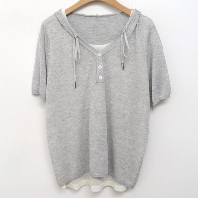 Shop Women S Layered ShorT Sleeve Hoodie KniT T ShirT Gray Jr Wkn 4531