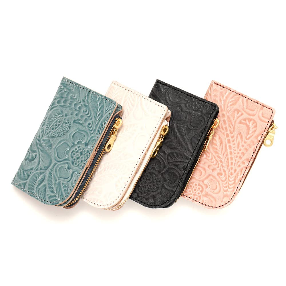 AGILITY Affa Key Case Coin Case Tiny Wallet Floral Pattern One Piece Ladies Mini Small L Shape Leather "Bell"