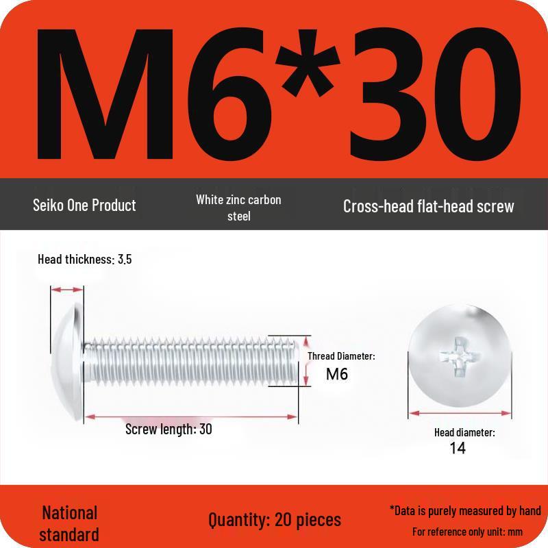 White Zinc M3-M6 Phillips Flat Head, Pan Head, and Mushroom Head Machine Screws