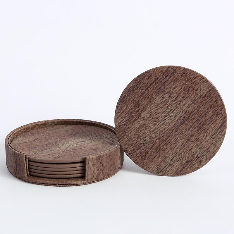 Round Double-Sided Leather Tea Coaster with Heat Insulation