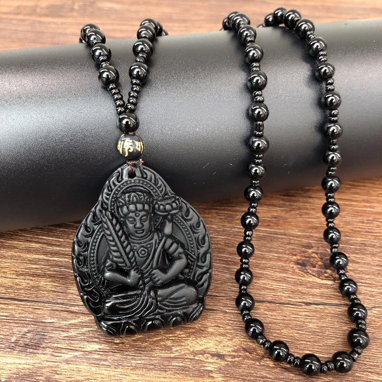 

Obsidian Naturalistic Buddha Pendant Necklace Void Hidden Great Sun Tathagata Great Trend to Pu Xian Bodhisattva Male Year Ox Tiger Horse Female