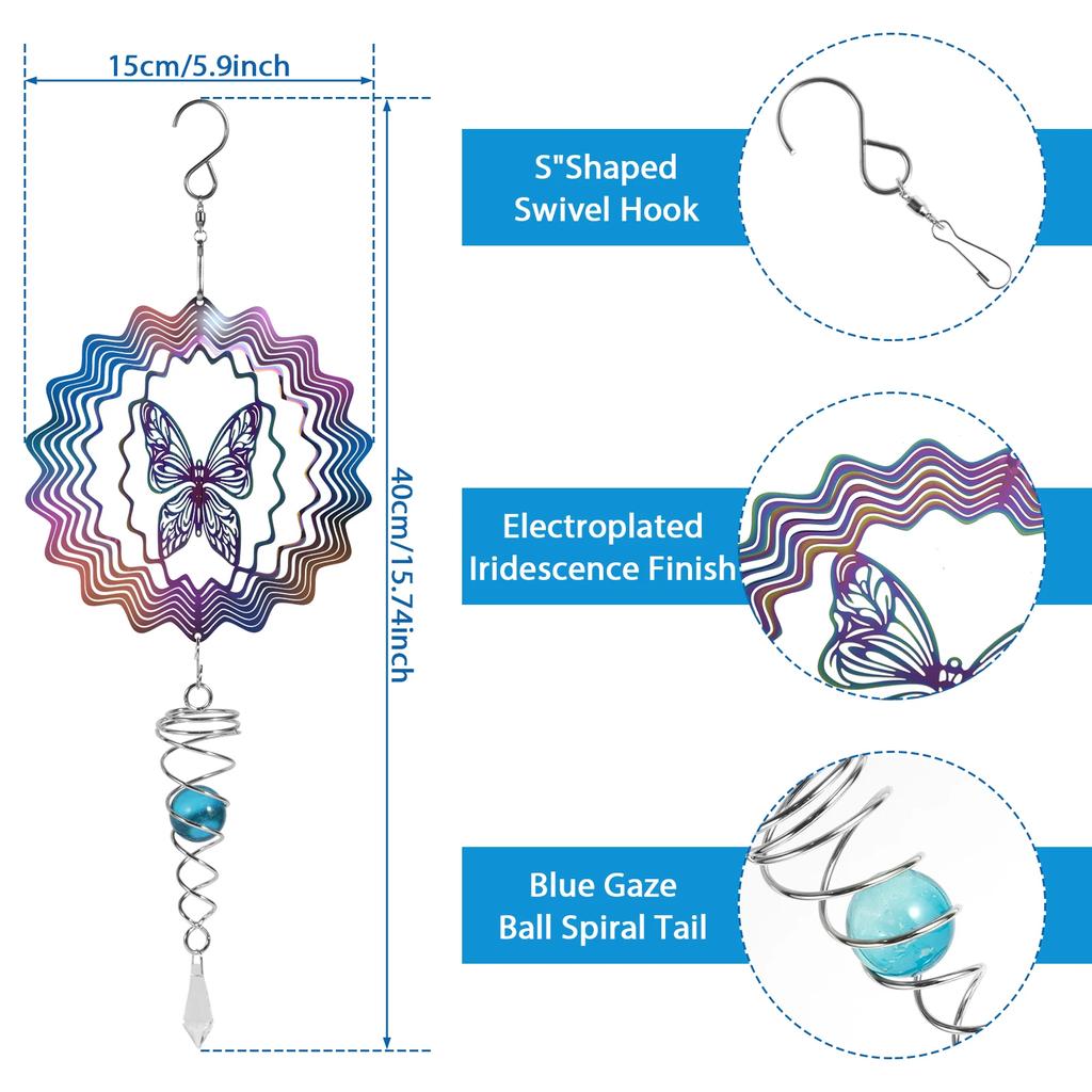 Roestvrijstalen Windmolen Vanger Creatieve 3D Verloopkleur Vlinder Hangende Windgong voor Tuin Erf Balkon Decoratie