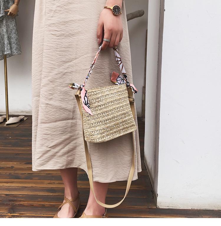 SCIONE Straw Small Bag Female New Summer Forest Woven Silk Scarf Fairy Bucket Bag Girl Messenger Beach Bag