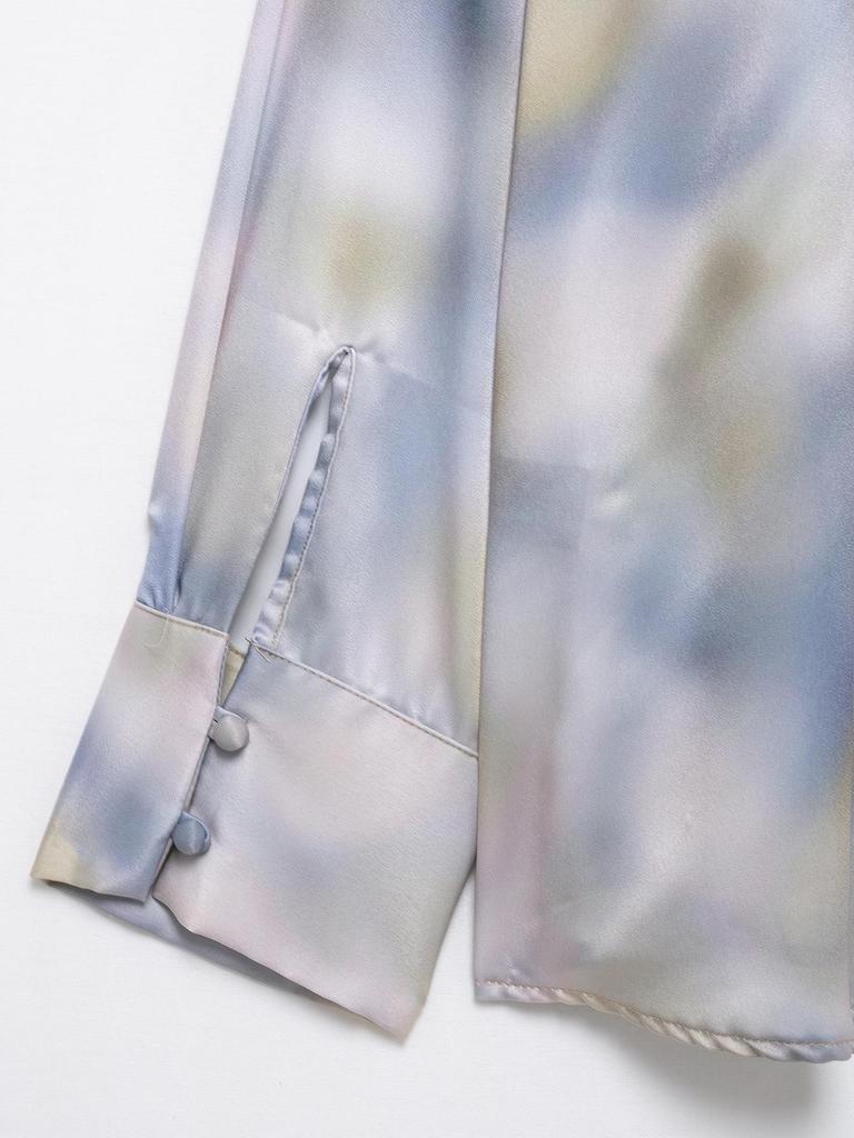 TAOP&ZA Women's Tie-Dye Silk Satin Long Sleeve Shirt and Midi Skirt Set - Spring/Summer Fashion