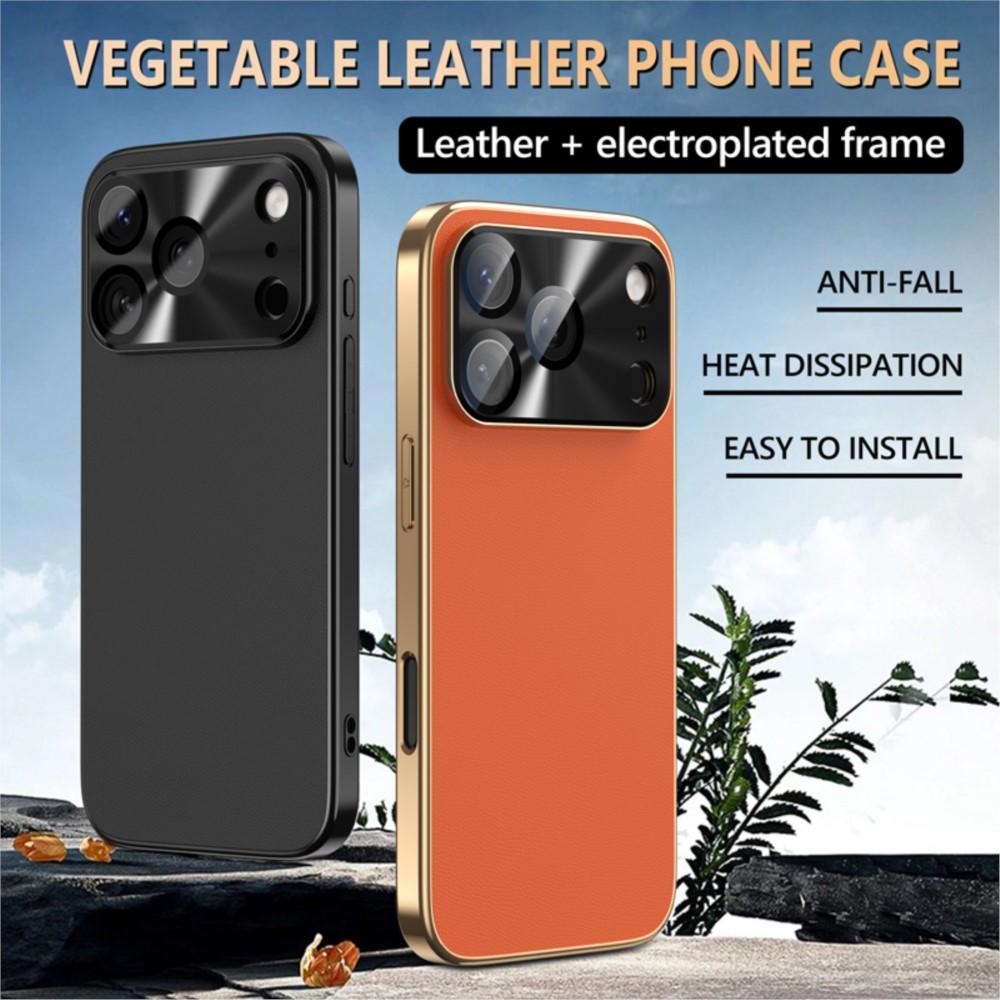 Luxury Plating Matte Leather Phone Case for iPhone 17 Air 16 15 14 13 12 Pro Max Full Camera Coverage Anti-fingerprint Cover