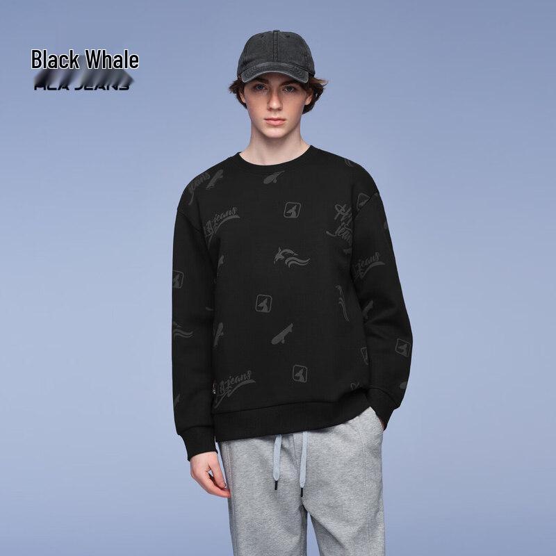

HLA Black Whale Men s 25 Letter Print Crew Neck Sweatshirt M