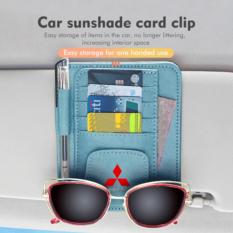dnsh2 Car Sunglasses Holder Visor Pouch Bag Ticket Card Clip For Mitsubishi Outlander Lancer Eclipse Mirage Xpander Attrage