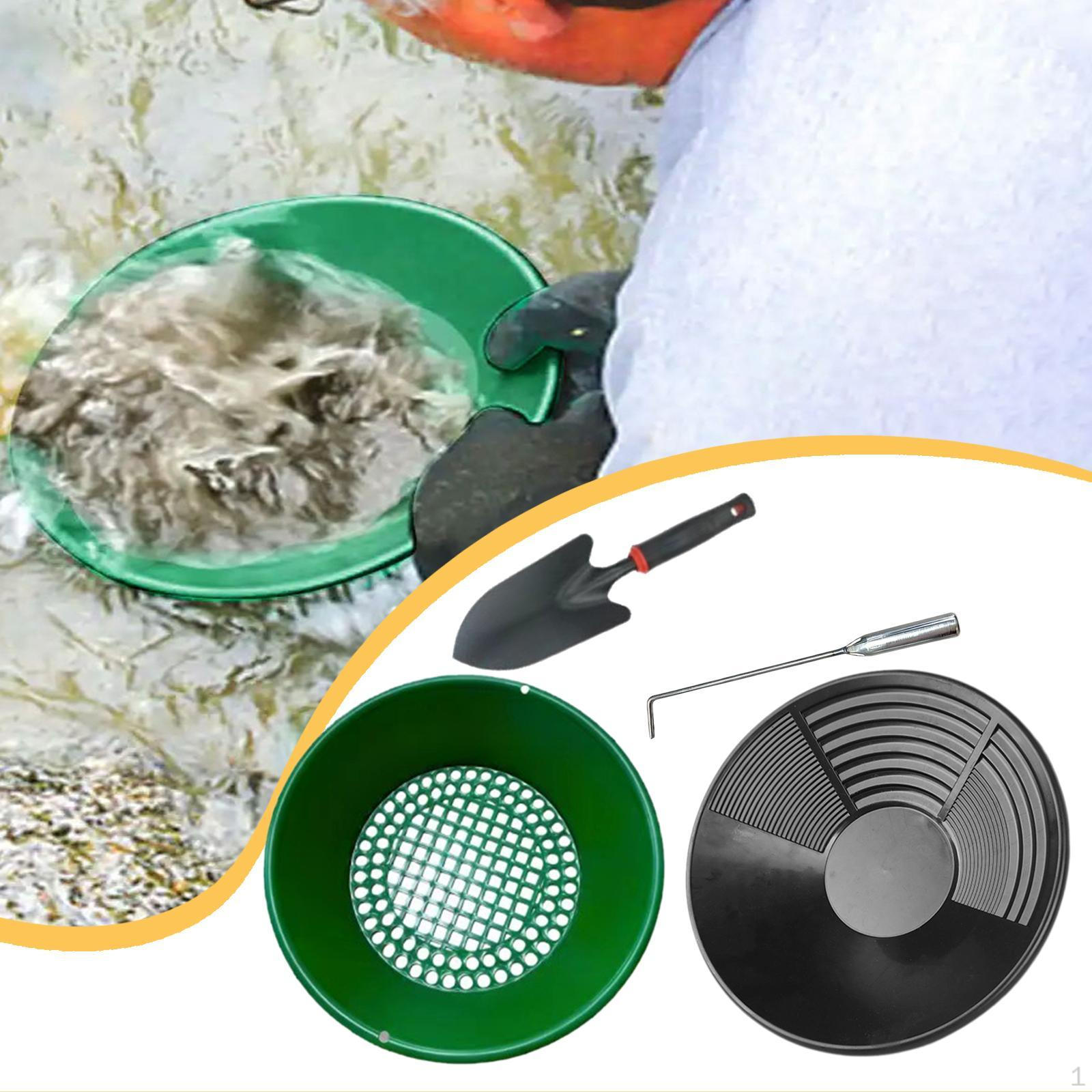 

Gold Panning Kit , with Sieve Prospecting Pan, Hand Trowel 35cm Easier Mining Pan for Green sieve