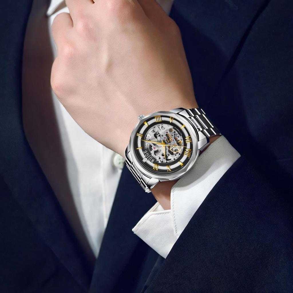 Hollowed Out Men's Fully Automatic Mechanical Watch Stainless Steel Men's Fashionable Waterproof Luminous Trendy Watch