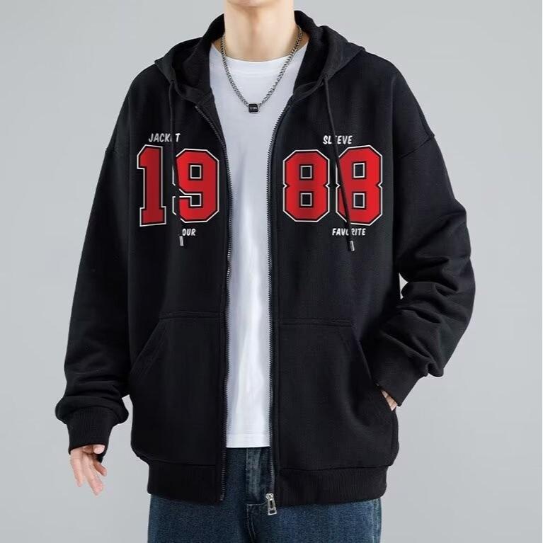 American trendy brand men's jacket spring and autumn 2025 new sports hooded cardigan sweater boys clothes jacket