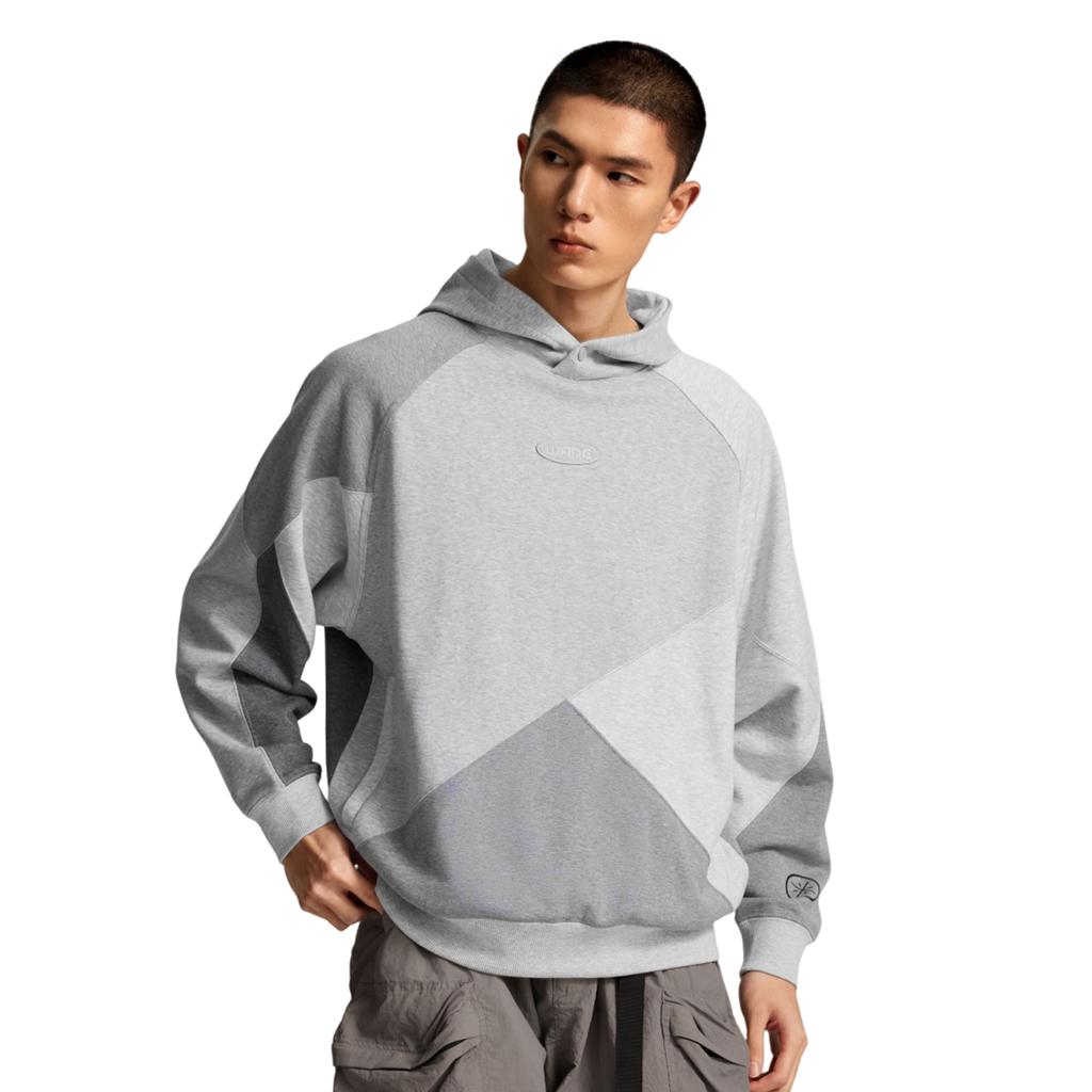 Li Ning Sweatshirts Men's Heather Gray Patchwork Hooded Moderate Regular AWDV255-5