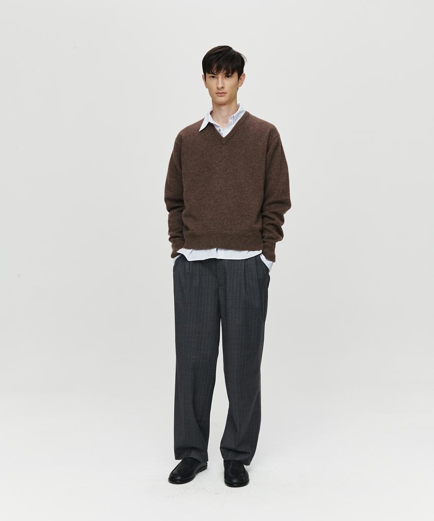 Hoite Cashmere Wool V Neck Knit (Brown)