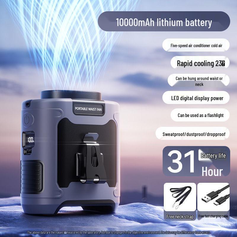 Portable Heavy-Duty USB Waist Fan: Powerful Wind for Outdoor, Construction, and Camping