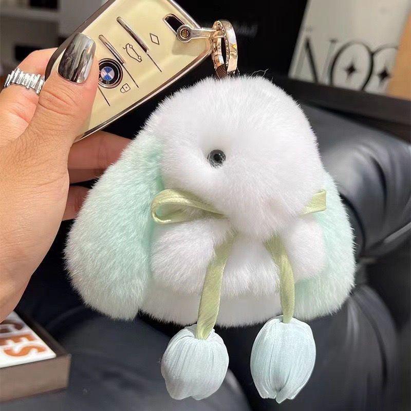 Adorable Faux Mink Rabbit Fur Keychain Pendant - Mini Plush Doll Backpack Ornament Gift