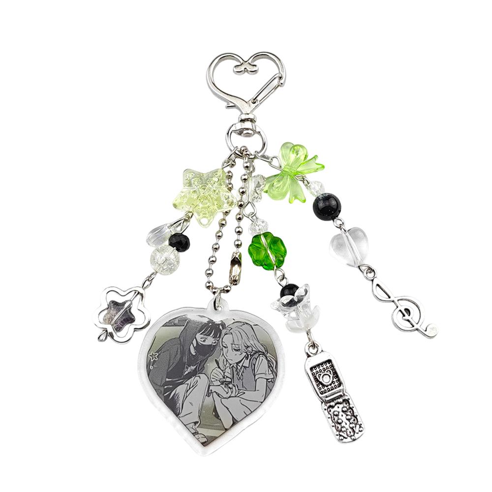 The Guy She Was Interested In Wasn't a Guy At All/Green Yuri Keychain Cute Anime Heart Keyring Handmade Beaded Accessory