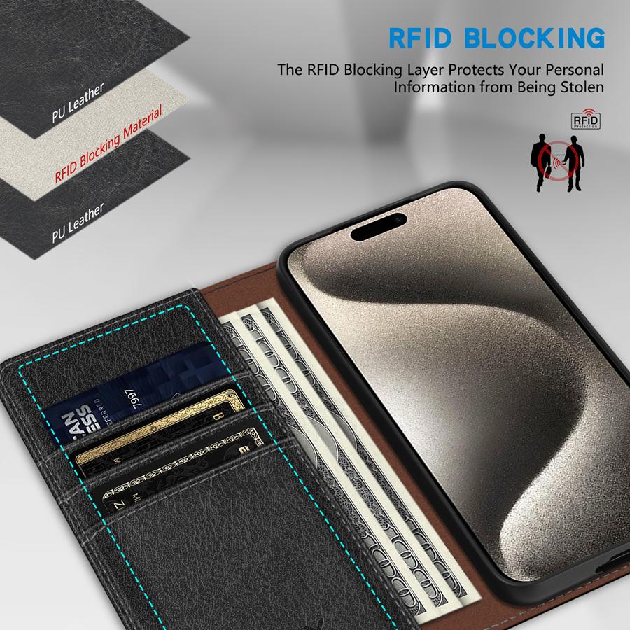 Wallet Skin Friendly Card Slot Stand Magnetic Flip Leather Case For iPhone 15 Pro Max 14 Plus 13 Mini 12 11 XR SE  8 7 Cover
