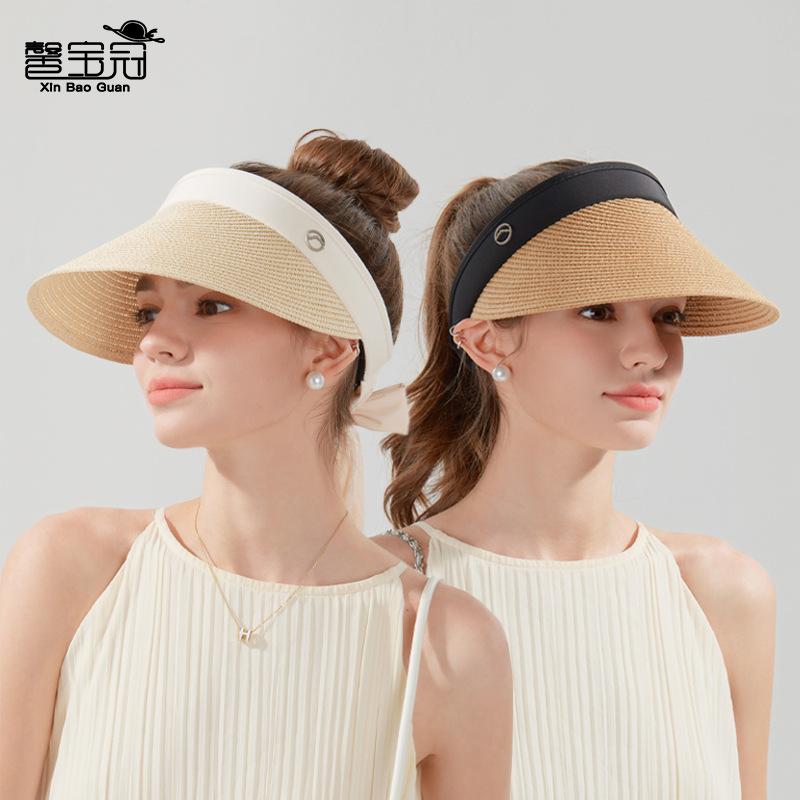 Cool Straw Hat Children's Outdoor Big Eaves Straw Hat Summer Shade Sunscreen Hat Versatile Fashion Ribbon Empty Top Hat
