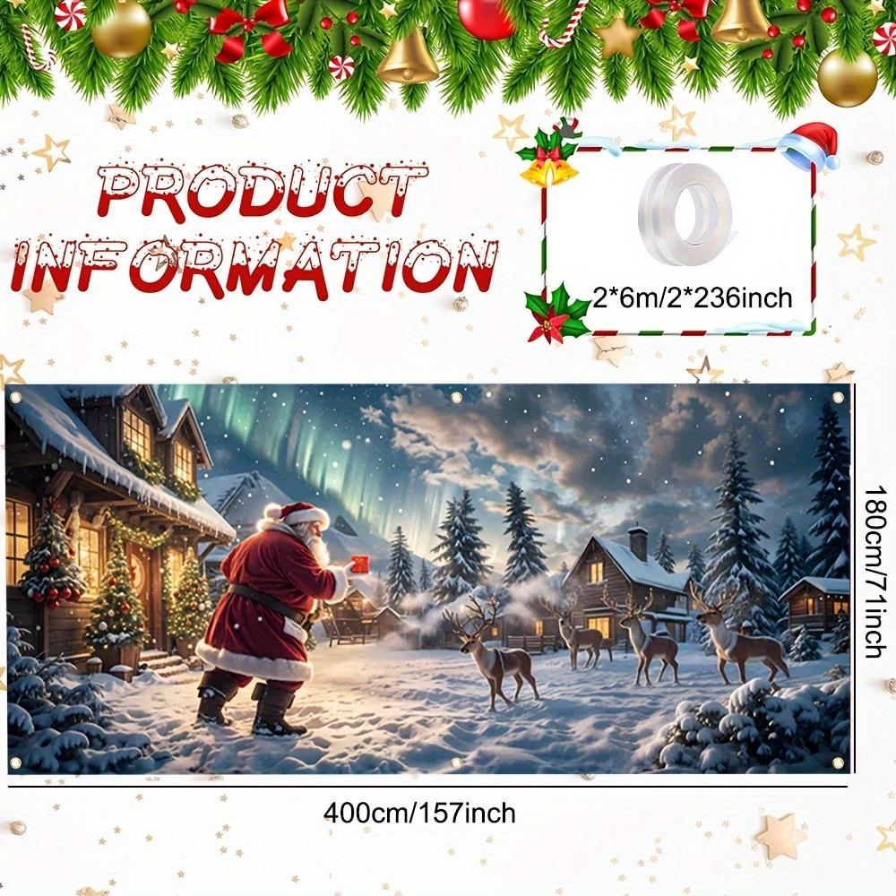 2D Türbanner, 1 Stück, Weihnachts-Garagentorabdeckung Partybanner, Muster mit spielendem Weihnachtsmann und Rentieren