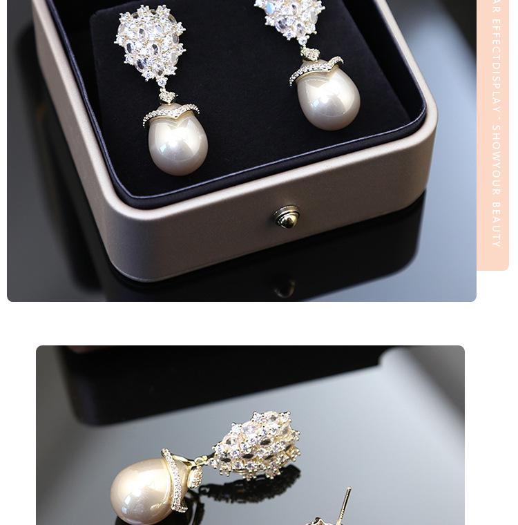 S925 Silver Zircon Teardrop Pearl Earrings - High-End Luxury Retro Design.