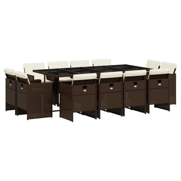 VidaXL Ensemble à manger de jardin avec coussins 13 pcs marron rotin 3277808