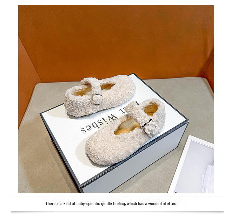 Girls' Soft-Soled Lamb Wool Outdoor Driving Shoes, Autumn/Winter 2025, with Fleece Cotton Lining, Versatile and Warm.