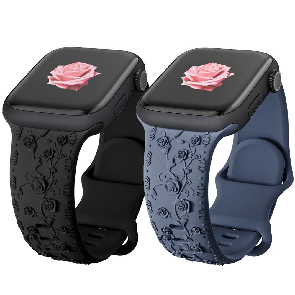 Floral Engraved Straps for Apple Watch Band 44mm 40mm 45mm 41mm 49mm 42 46mm Bracelet Correa iWatch Series 8 7 3 9 Ultra 2 SE 10